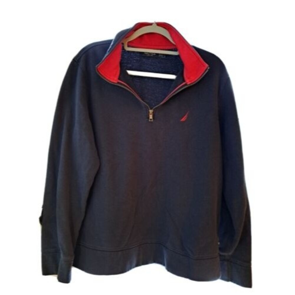 Nautica Sweater Mens Fleece Blue Pullover Quarter Zip Size L